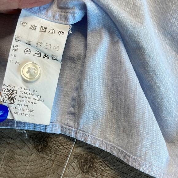 HUGO BOSS Light Blue Regular Fit Button Front Dress Shirt Men’s Size 17.5 Neck - Picture 8 of 9